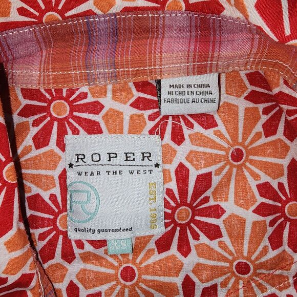 Roper Orange & Red Floral Button Down Western Shirt Size XS - Picture 3 of 8